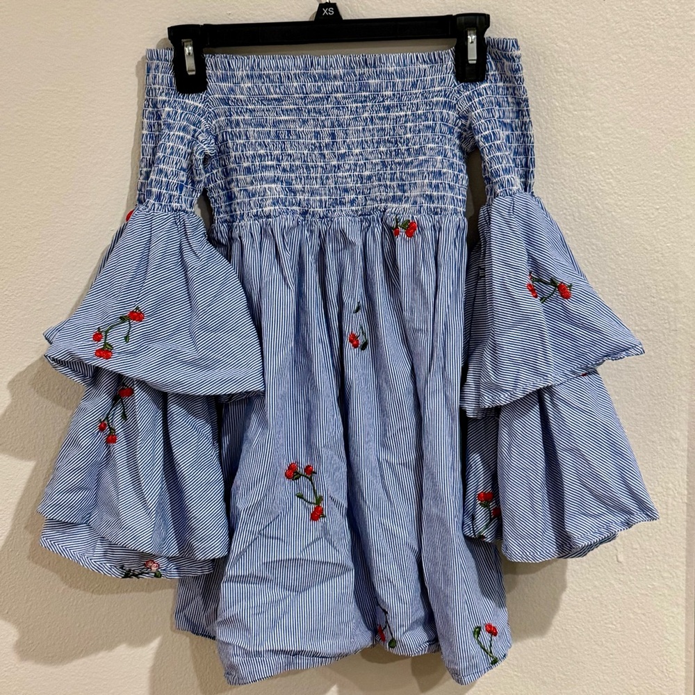Soprano Blue and Red Smocked Bubble Mini Skirt